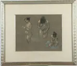 French School, Studies of a Bather, Pencil and charcoal on paper