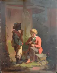 Heinrich Bebi, Sneaking a Smoke, Oil on board.