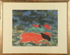 Vietnamese School, Red Girl, 1995, Mixed media (ink, watercolor, gouache) on paper