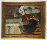 Ladies Sewing by Continental School, Oil on board, sold Feb 2023