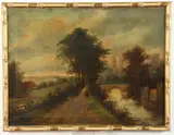 River Landscape in the Late Afternoon by Continental School, Oil on canvas, sold Feb 2023