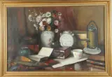 Ferenc Várdeák, Still life with Pitcher and Flowers, Oil on canvas