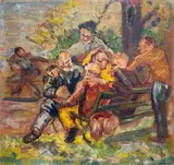 Continental School, Chess Gamers, Oil on paper which has been glued down to a board