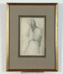 Continental School, The Thinker, Pencil on paper