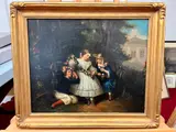 Children Making a Flower Garland by Continental School, Oil on canvas. unsigned, sold Feb 2023