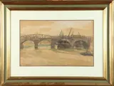 English School, London Bridge, Mixed media (ink, pencil, watercolor) on paper