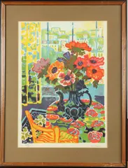 Guy Charon, Bouquet Dans L'Atelier, Pencil signed lower right hand corner