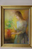 Charles Lanier, The Red Vase, Painting is a vintage acrylic on board