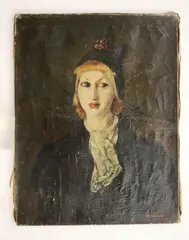 Henrik Major, Lady with Red Lipstick, Oil on canvas