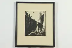 Robert Bruce Rogers, Wharf Scene, Pencil signed lower and titled at base