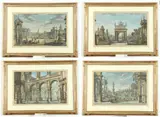 Giuseppe Galli da Bibbiena, Four Classic Views, circa 1740, Hand colored etching and engraving