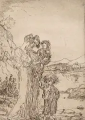 Augustus John, Rambling by the Lake, Plate signed "John." Pencil signed lower right hand corner and with further ink ink annotations: Plate No. 116