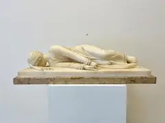 Stefano Maderno, The Martyrdom of Saint Cecilia, Continental 19th century alabaster statue on a marble base. - Marble base: 19 x 8 in