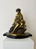 Michel Clodion, Seated Female with Putto, 19th century gilt bronze figural sculpture group depicting a seated female with putto, Seated Female with Putto, 19th century gilt bronze figural sculpture group