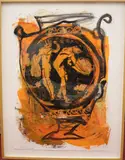 Etruscan Urn II by American School, 1984, Mixed media on paper: oil, oil crayon and collaged elements on rag paper, sold Apr 2023