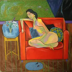 David Sharpe, Seated Nude with Flowers, Oil on canvas