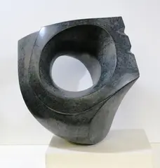David S. Holland, Untitled Abtract, circa 1996, Carved abstract marble statue on a white painted wood pedestal