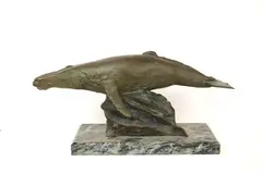 R. Thompson, Blue Whale, Bronze sculpture signed at base. - Length: 13 inches