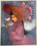 Richard Kirk, Girl with Bird, circa 1960, Surreal oil panting on canvas