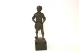 H. Loewenich, Boy Smoking, Patinated bronze statue on a marble base
