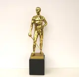 Julius Schmidt-Felling, The Fencer, Bronze figure with gold patina raised on a black-veined dark gray marble base