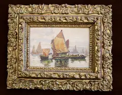 Continental School, Dutch boats off the French Coast, Oil on Board