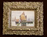 Continental School, Dutch boats off the French Coast, Oil on Board