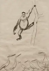Józef Hecht, Singe Perché (Perched Ape), circa 1926, Pencil numbered ("19=30") and signed at base