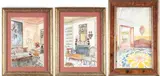 Three works: Two interior views of London Residence and an Italian Villa by Fabrizia Pignatelli Fiamma, Not examined out of frame. (2) Watercolor dated 2003 and signed,, sold Jun 2023