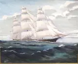 A Clipper under Full Sail by American School, Oil on canvas, sold Jun 2023