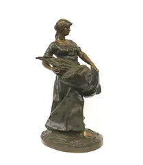 Antonin Larroux, La Moisson (Harvest), Patinated bronze statue signed at base. - Height: 13.5 inches