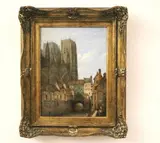 Lewis John Wood, View of Collegiate Church of Saint-Vulfran from the River Somme, Oil on canvas signed ("L.J