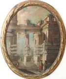 Untitled by Italian School, Capriccio of Classical Ruins, with Figures, 18th-19th century Grand Tour Italian oil on canvas painting, sold Jun 2023