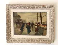 Léonie Lebas, Scene Parisienne, Oil on board