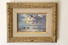 André Hambourg, Beach Scene, Oil on canvas
