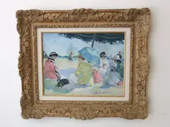 Martha Walter, Family Under the Large Umbrella, circa 1918, Oil on canvas-board