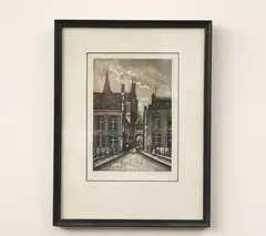 Belgian School, Bruges's Rue de l'Âne Aveugle, Pencil numbered and signed at base