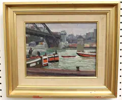 Pierre Villain, View of Paris's Viaduc d'Austerlitz, Oil on a canvas board
