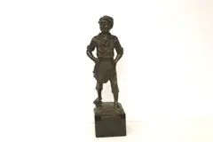 H. Loewenich, Boy Smoking, Patinated bronze statue on a marble base