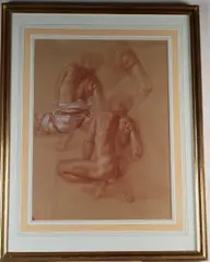 Rob Liberace, Classical Studies of Torsos, Chalk on paper with white highlights