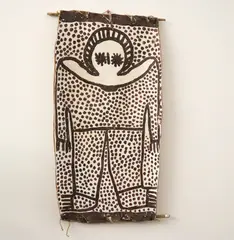 Lily Karadeda, Wandjina (Rain Spirit), Aboriginal art, ochre on bark (bark dyed with natural ink)