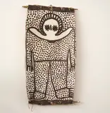 Lily Karadeda, Wandjina (Rain Spirit), Aboriginal art, ochre on bark (bark dyed with natural ink)