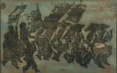 Vietnamese School, Festival Procession, Woodcut on paper