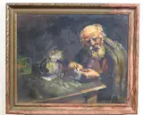 Hendrik Kohler, Old Man Exchanging Money, Oil on board