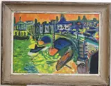 View of London from the Southern Boroughs by English School, Oil on board, sold Jul 2023