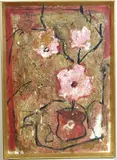 Serbian School, Bouquet of White Flowers, Mixed media on paper lay down to a hard surface
