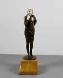 George Schrimpf, Hunter, Art Deco chryselephantine patinated bronze statue on an alabaster base