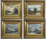 Four works: Four Impressionist Fall Landscapes by Continental School, Oil on board, sold Jul 2023