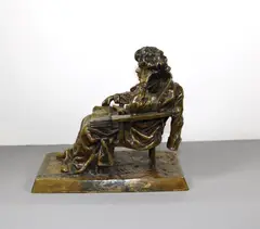 K Hertl, Seated Man (possibly Beethoven), Patinated bronze