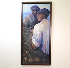 May Heatherly, Fishermen, circa 1990, Oil on canvas painting